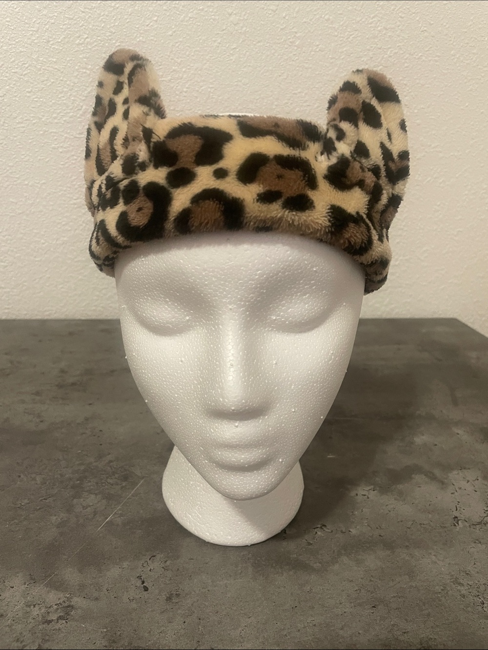 Plush cheetah print Velcro headband
